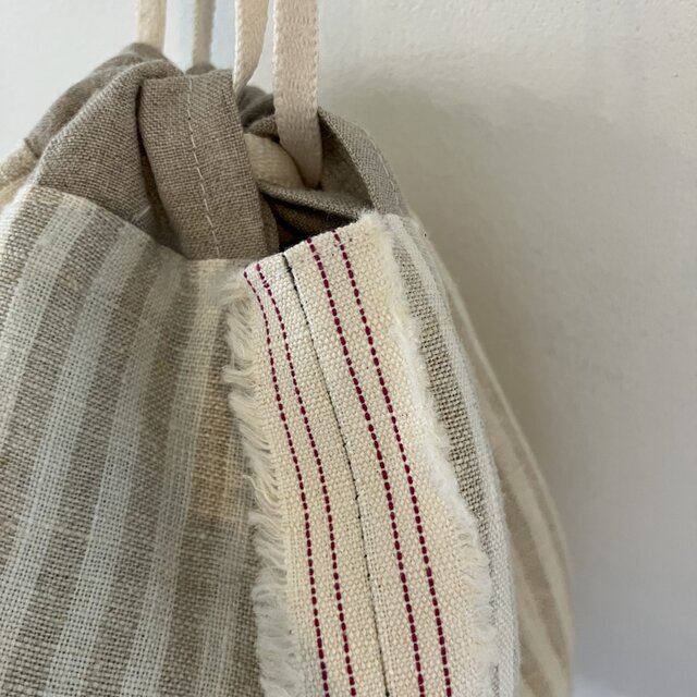 リネンストライプの巾着袋(BA-118) | iichi 日々の暮らしを心地よく