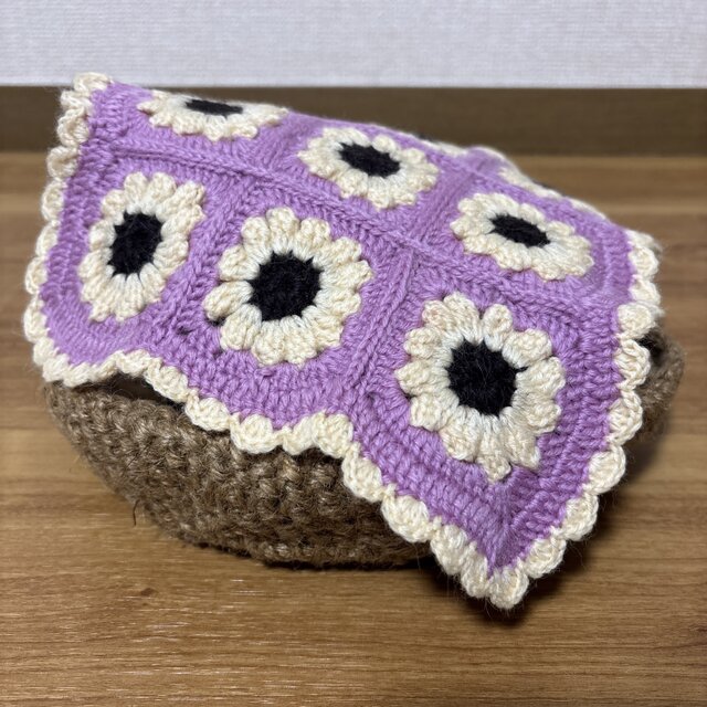 かぎ針編み ぷっくりお花のマルチカバー ラベンダーパープル ギフト