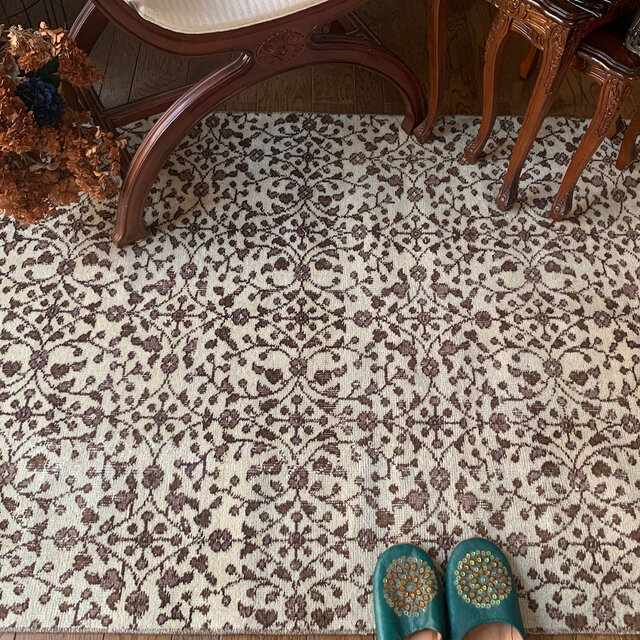 113×207花や実 淡いベージュ×クリーム×ブラウン トルコヴィンテージ