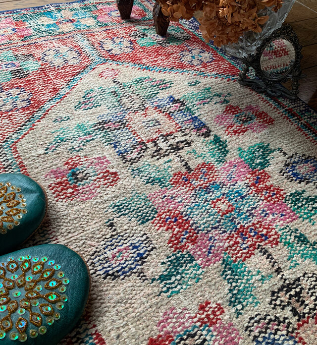 トルコヴィンテージラグ テラコッタレッド 99×56 シャビー ざっくり