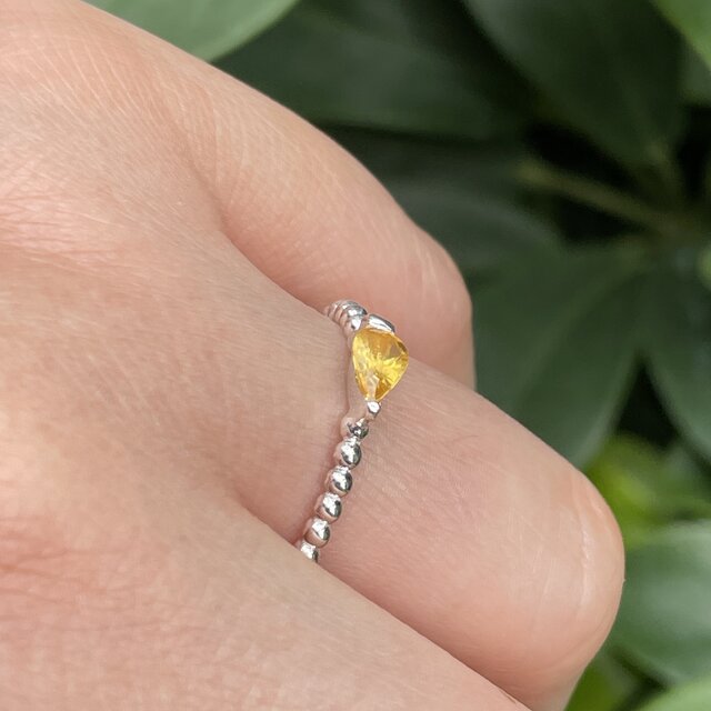 イエロー サファイア 0.4ct しずく 2点留め シルバーSV925リング