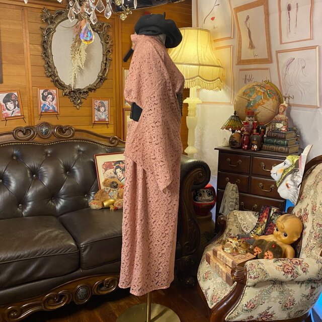 和洋折衷 総レース浴衣 リメイク ロング丈 ワンピース ドレス 和