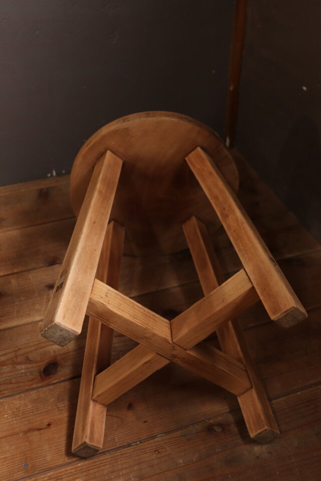 №120 木製丸椅子 スツール アンティーク家具 インテリア イス 55462