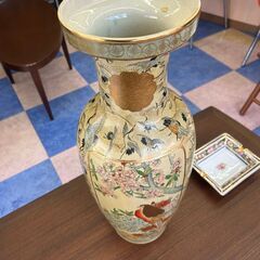 薩摩焼 在銘 栄盛窯 瀧山作 高さ約60cm 金襴手群鶴