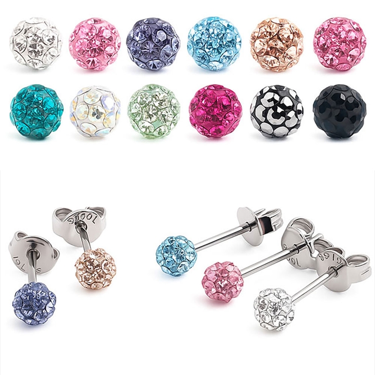 316Lサージカルステンレス クリスタルガラスジュエル 4mmボールピアス