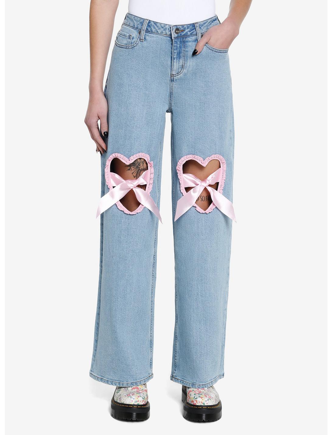 Pink Ruffle Heart Wide Leg Denim Pants | Hot Topic