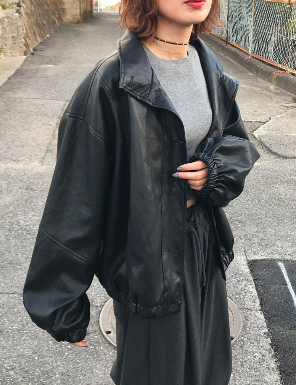 ボタンオーバーサイズレザージャケット | ファッション通販サイト NUGU