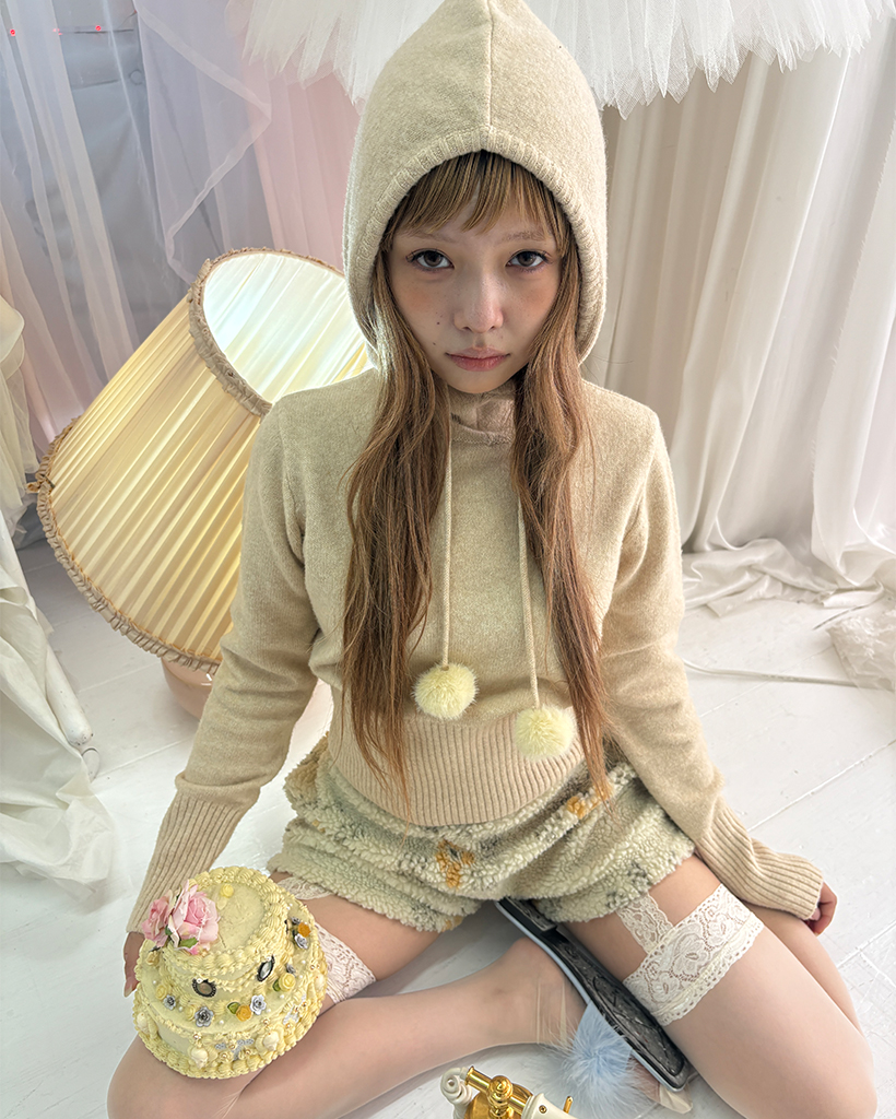 2回再販](ORIGINAL) ポンポンフードニットパーカー | ファッション通販