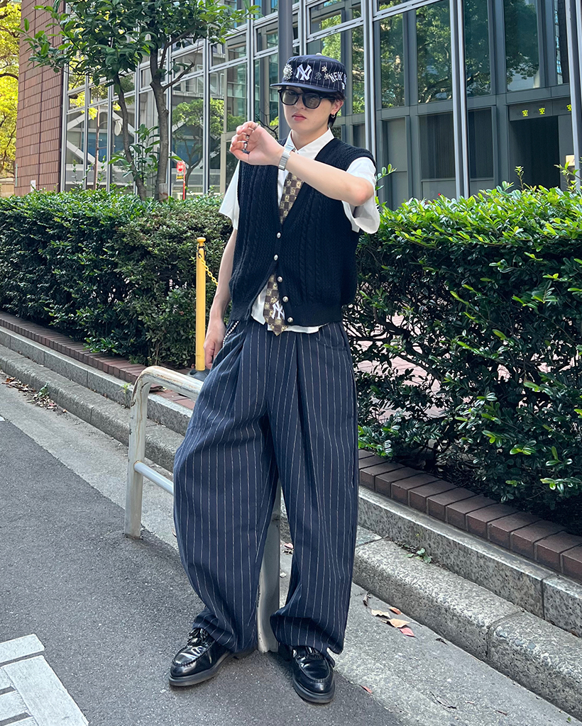 ユニセックス)ワイドフィットリネンストライプパンツ | ファッション