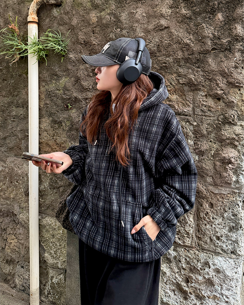 ユニセックス) ルルチェックフリースフード | ファッション通販サイト NUGU