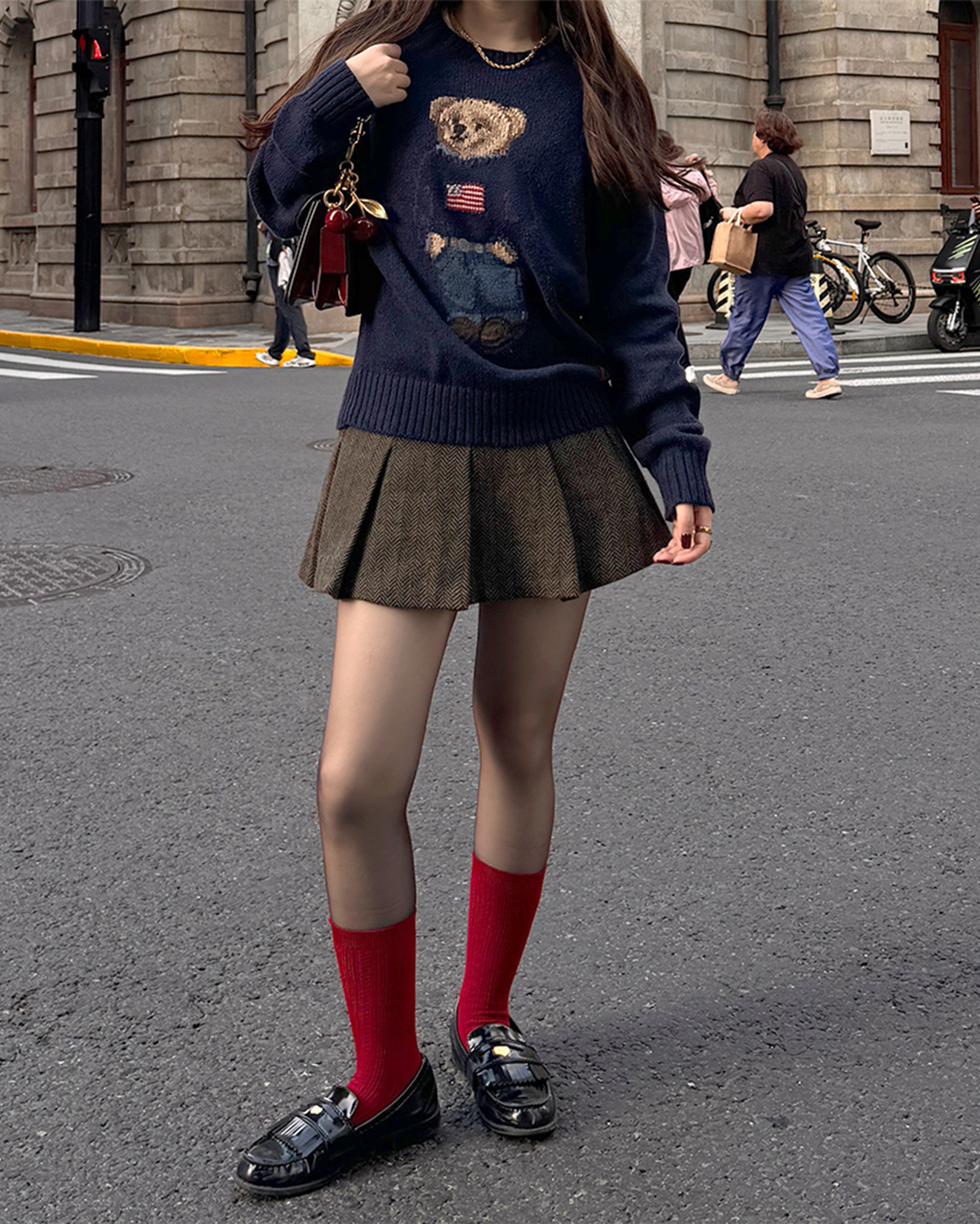 11回再販](ORIGINAL) プリーツヘリンボーンウールミニスカート