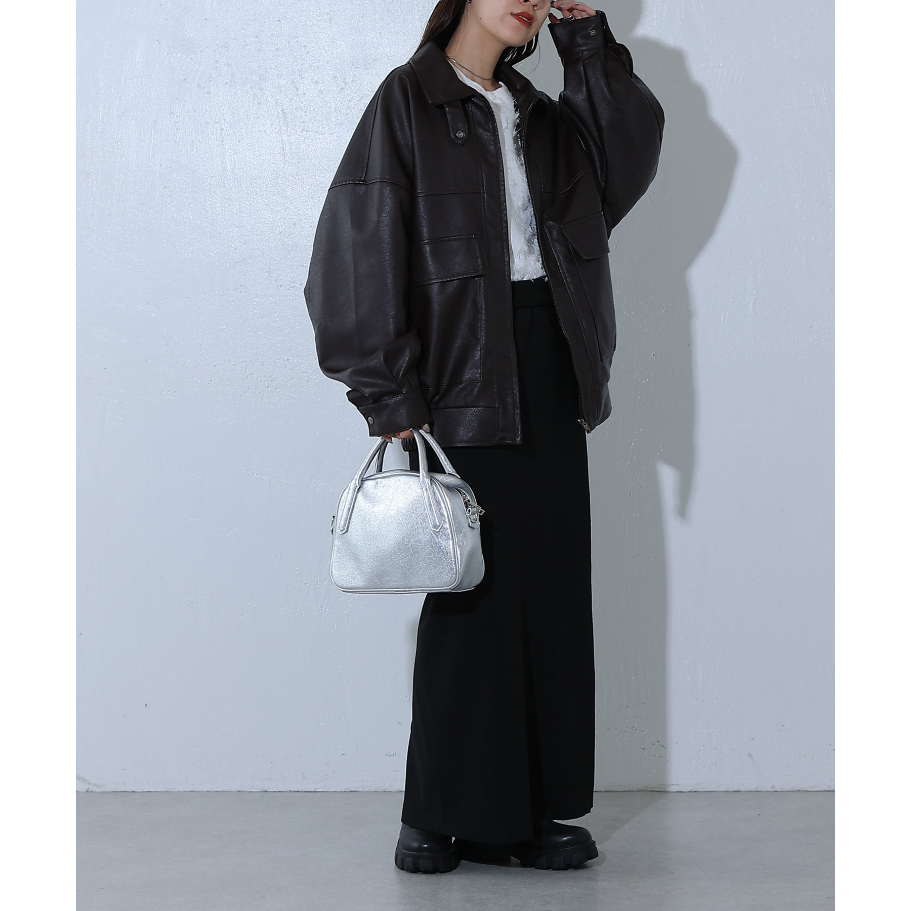 着用動画あり/WEB限定カラー】フェイクレザーオーバーブルゾン