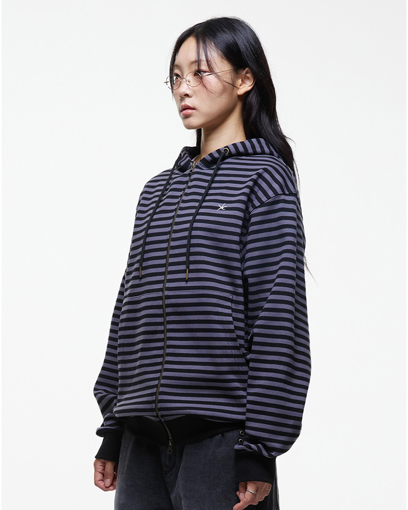 TCM stripe hooded zip-up (charcoal/black) | ファッション通販サイト