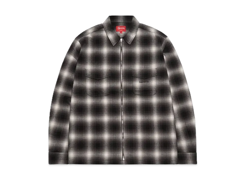 Supreme Shadow Plaid Flannel Zip Up Shirt 