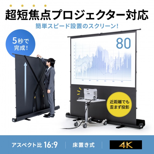 PRS-YPT80HDT【プロジェクタースクリーン（床置き・パンタグラフ・超短