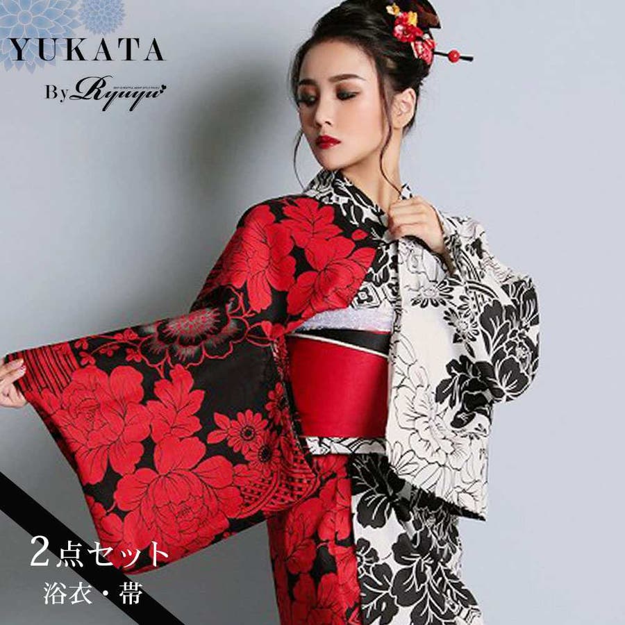 浴衣 牡丹柄 黒[品番：RV000007888]｜Ryuyu（リューユ）のレディース