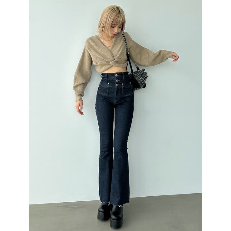 デザインポケットハイウエストフレアパギンス[品番：MKSW0053863