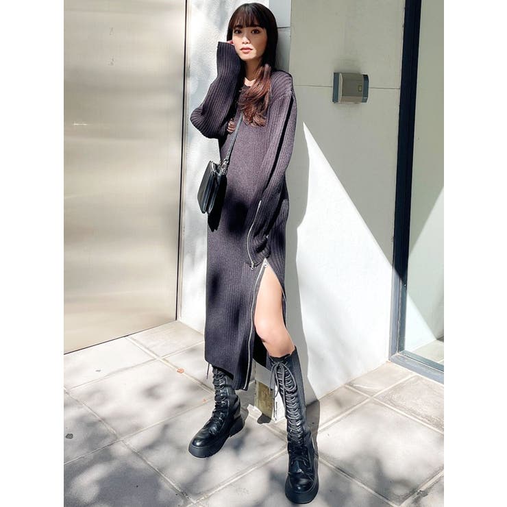 ZIPスリットLONG ニットワンピース[品番：MKSW0042253]｜GYDA