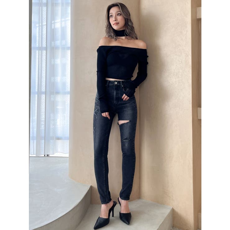 ハイウエストthigh highダメージデニムパンツ[品番：MKSW0059779