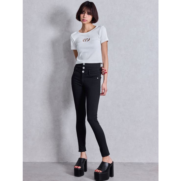 ハイウエストウエストクロススキニーデニムパンツ[品番：MKSW0065225