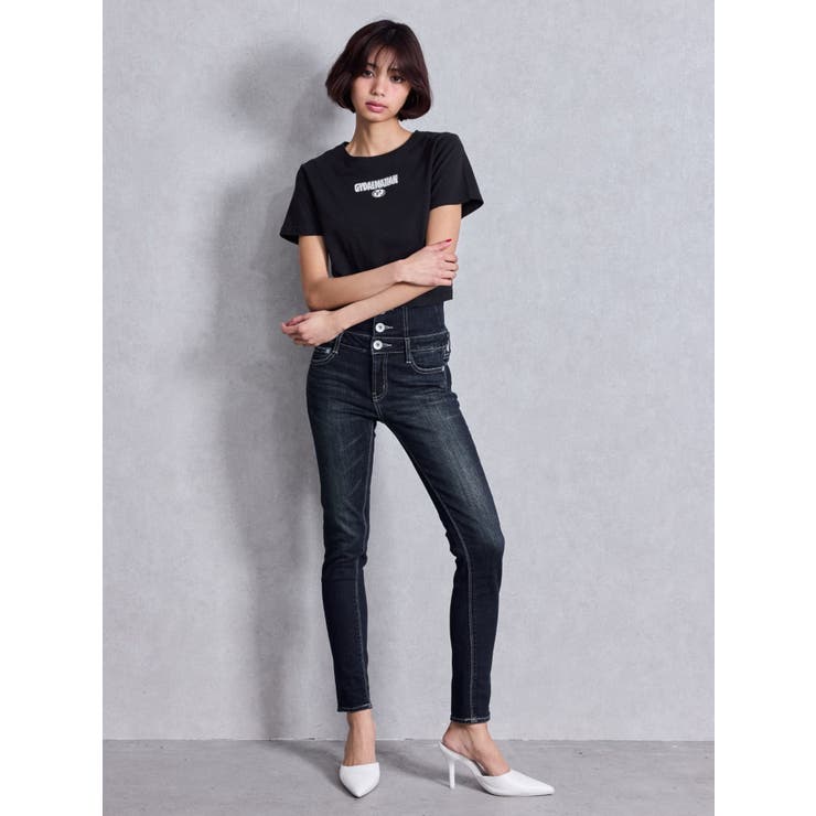 ハイウエストウエストクロススキニーデニムパンツ[品番：MKSW0062668