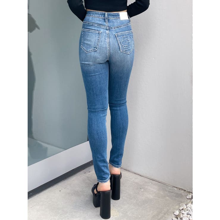 ハイウエストGD embossダメージスキニーデニムパンツ[品番