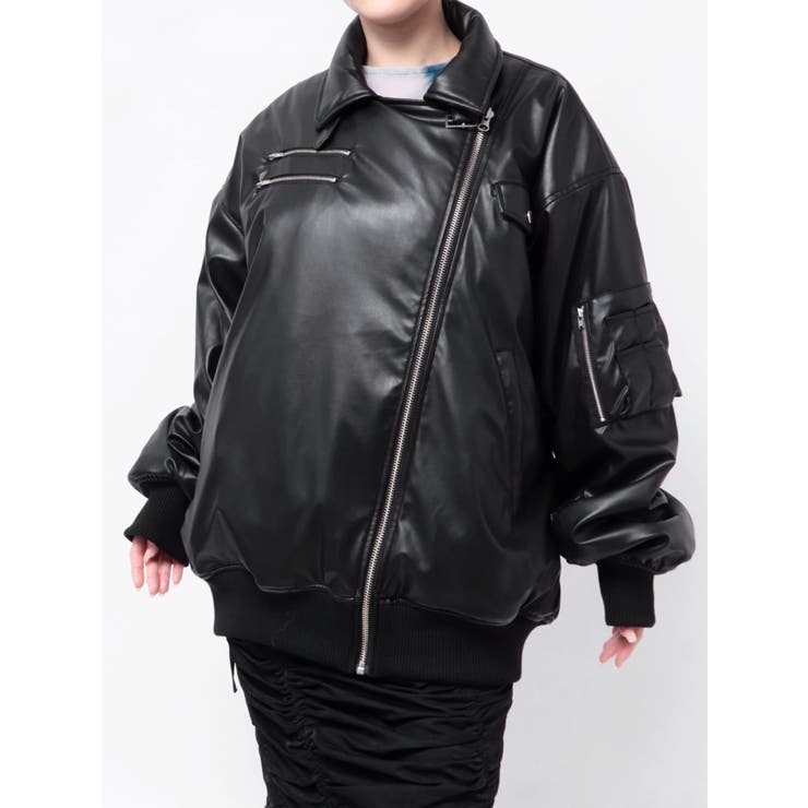 フェイクレザーライダースMA-1ジャケット[品番：MKSW0060012]｜jouetie