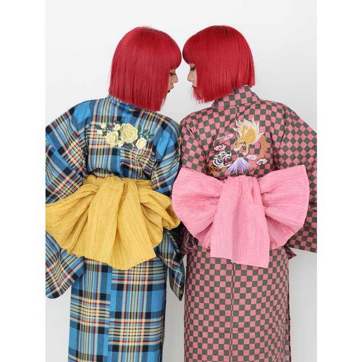 バックローズチェック柄浴衣セット[品番：MKSW0058562]｜jouetie