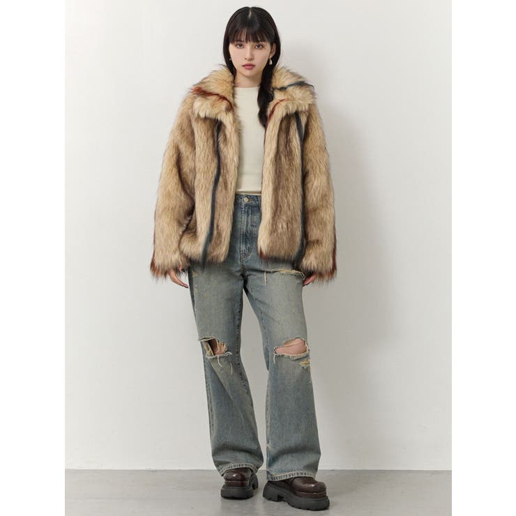 フェイクファーラインジャガードコート[品番：MKSW0067519]｜MURUA