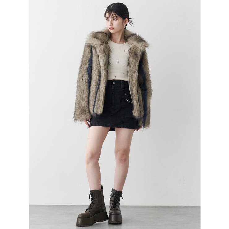 フェイクファーラインジャガードコート[品番：MKSW0067519]｜MURUA