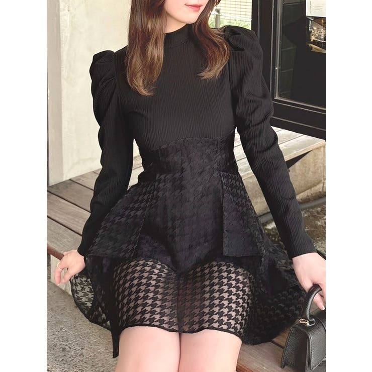 バックリボンパワショルミニコルセットワンピース[品番：MKSW0060757