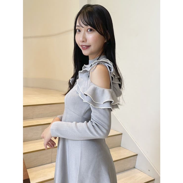 オープンショルダーニットミニワンピース[品番：MKSW0061499]｜dazzlin