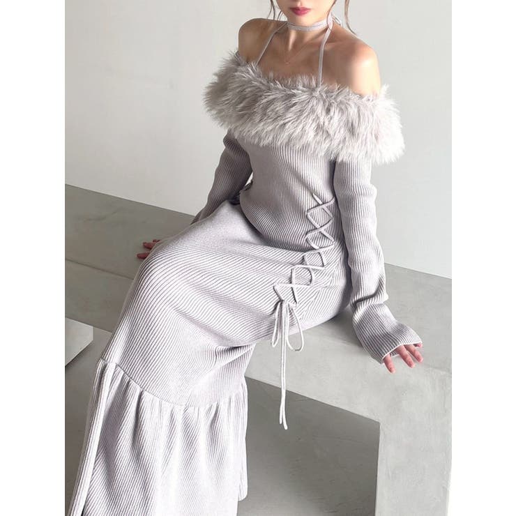 フェイクファートリムニットワンピース[品番：MKSW0066571]｜RESEXXY