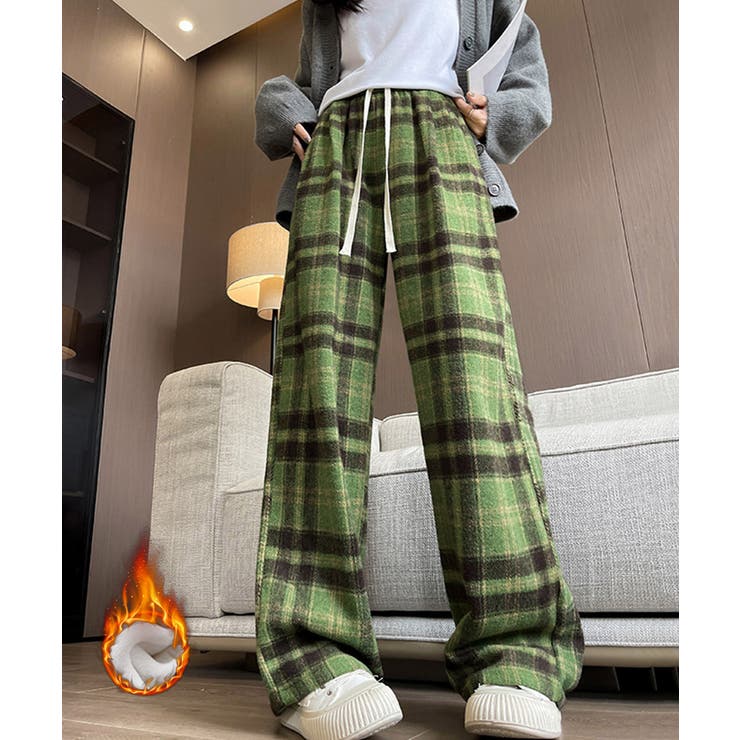 チェック柄パンツハイウエストワイドパンツ[品番：AGCW0006100