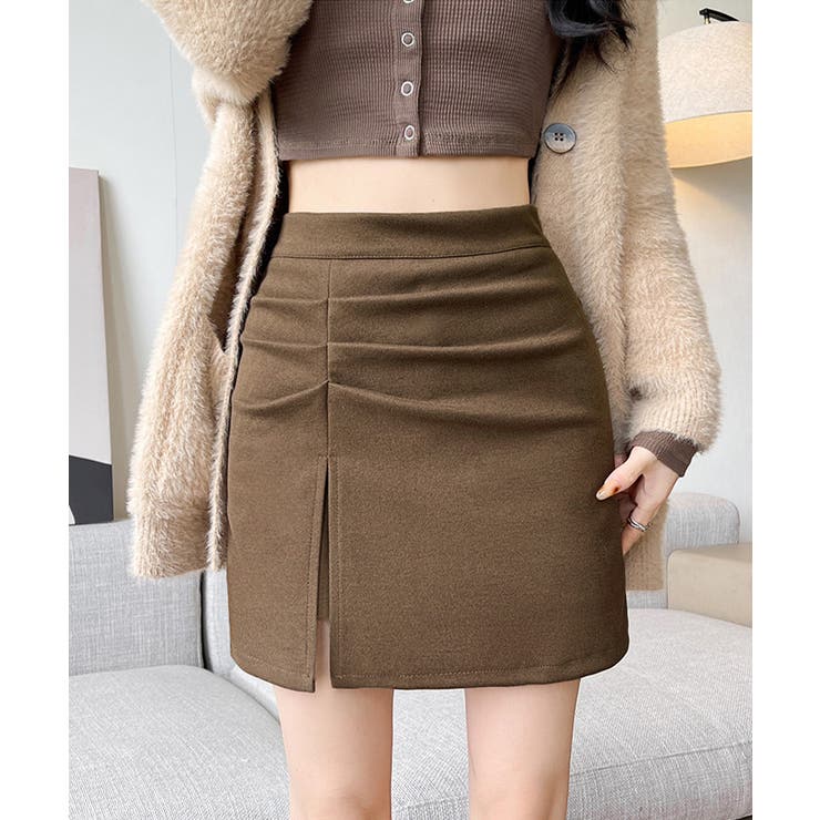 ギャザーミニスカート 無地タイトスカート[品番：AGCW0007243