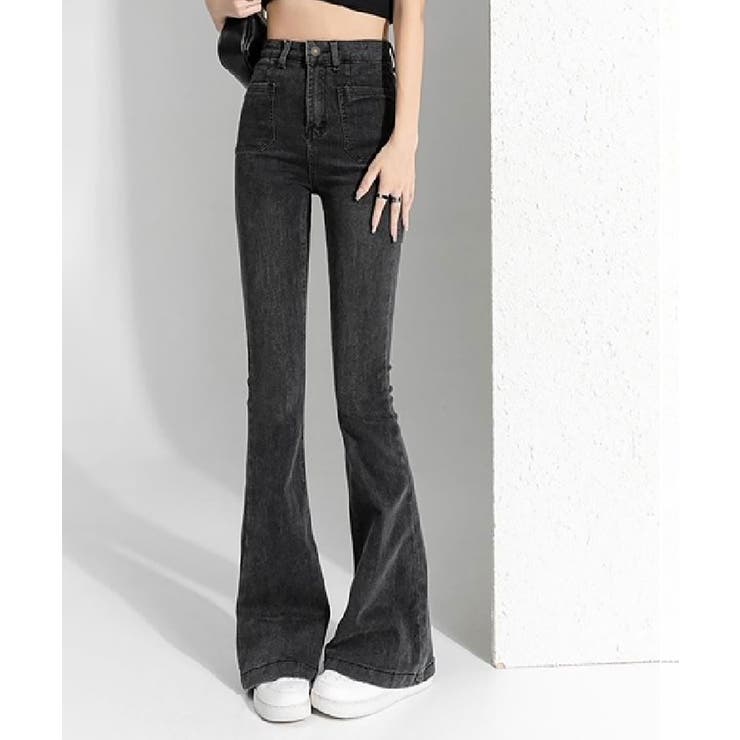 フレアデニムパンツ ハイウエスト 韓国風[品番：NELW0001565