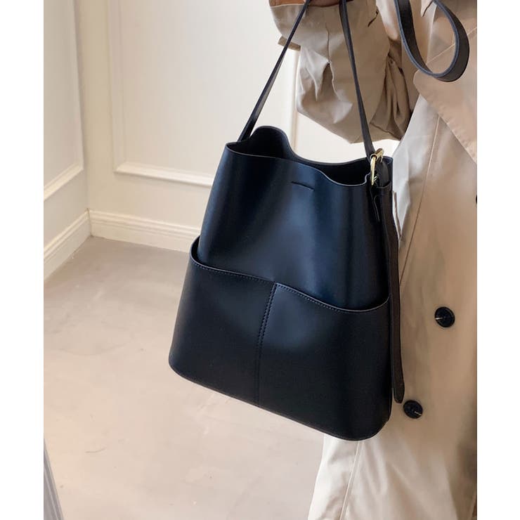 外ポケット付きフェイクレザートートバッグ レディース オルチャン