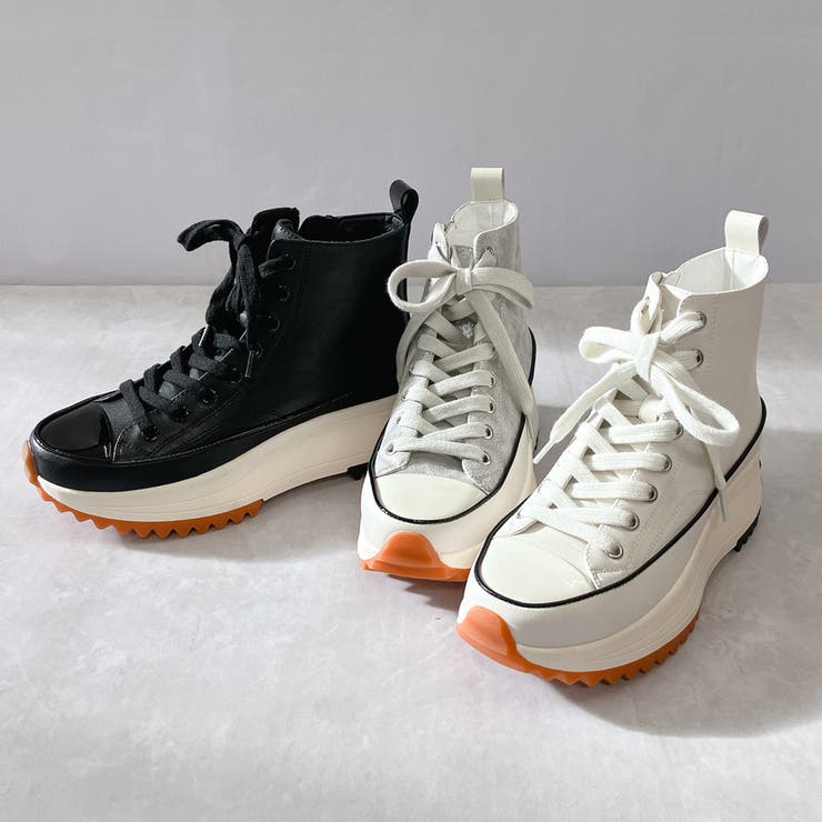 厚底 サイドファスナー ハイカット レースアップスニーカー[品番