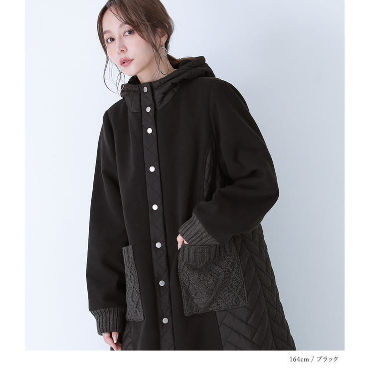 kOhAKU異素材キルティングフード2WAYコート [品番：MITW0016984