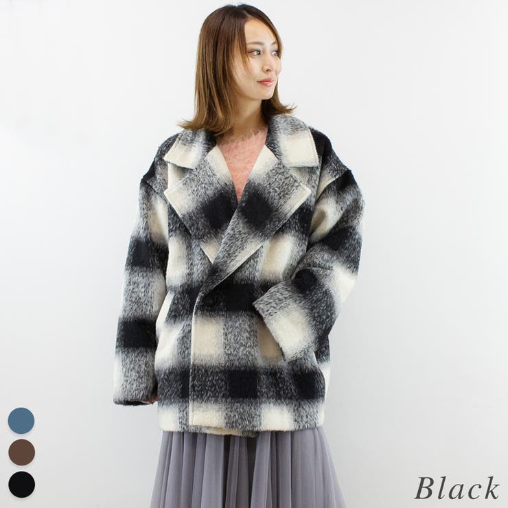 シャギーチェックコクーンミドルコート[品番：ACTW0004295]｜A.NATALY