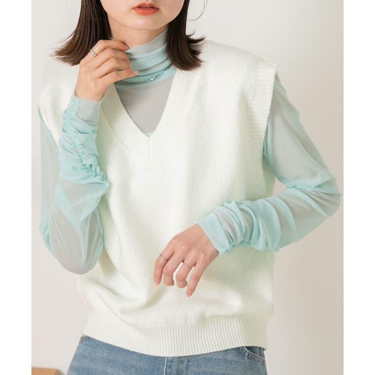 ふんわりやわらかVネックニットベスト [品番：ADEW0004318]｜ad thie
