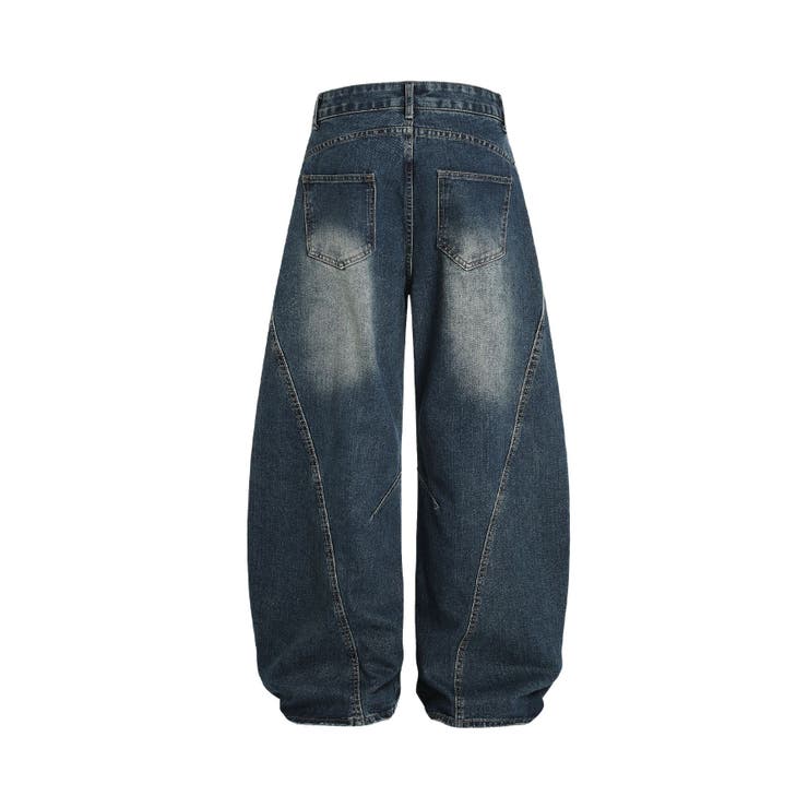 クラッシュ加工ワイドカーブデニムパンツ ダメージ加工[品番