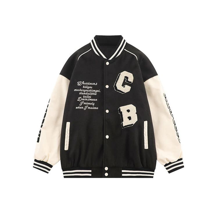 ブルゾン CB柄 ユニセックスアメカジワッペン刺繍スタジャンジャケット