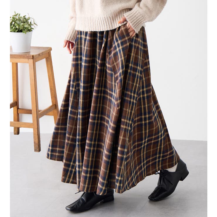 ふんわりチェック柄フレアーマキシスカート[品番：ATTW0007445]｜Viola