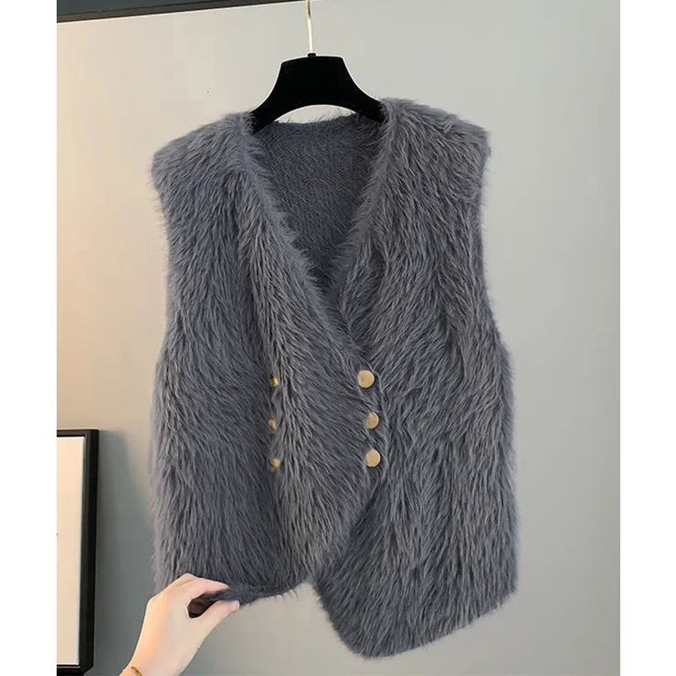 ふわふわファーベストVネックニットベスト[品番：AGCW0007290