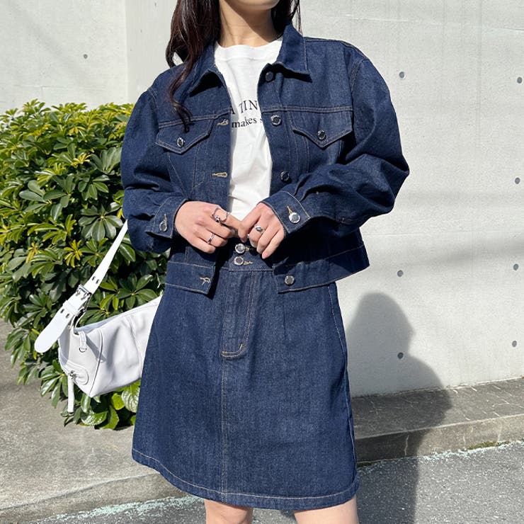 2点セット】デニムジャケット+台形スカート セットアップ[品番