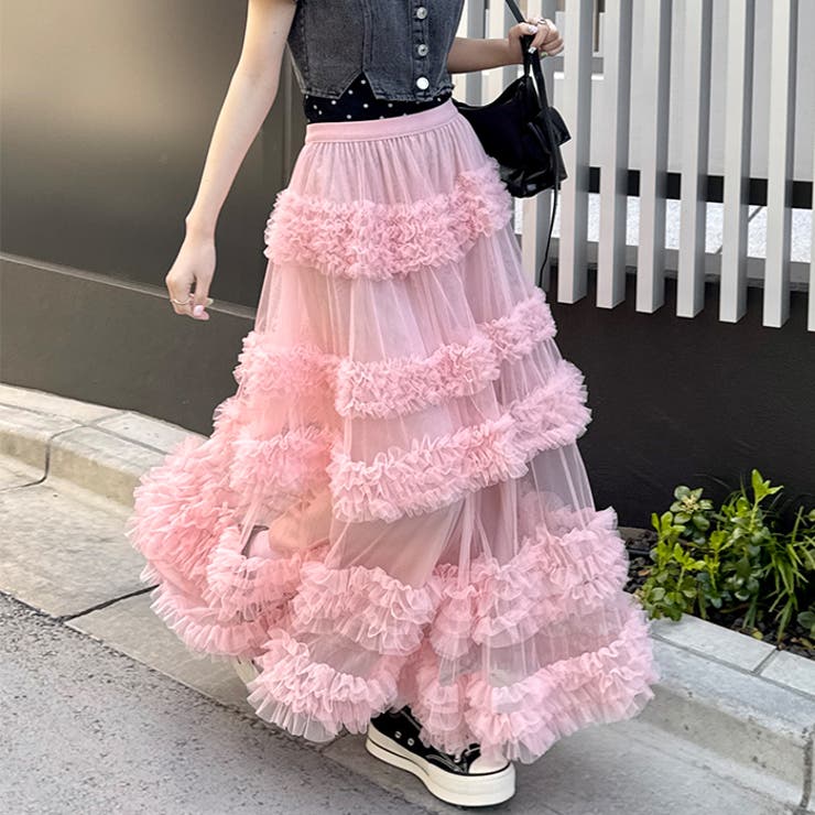 シアーフリルボリュームチュールスカート[品番：OUTW0000428