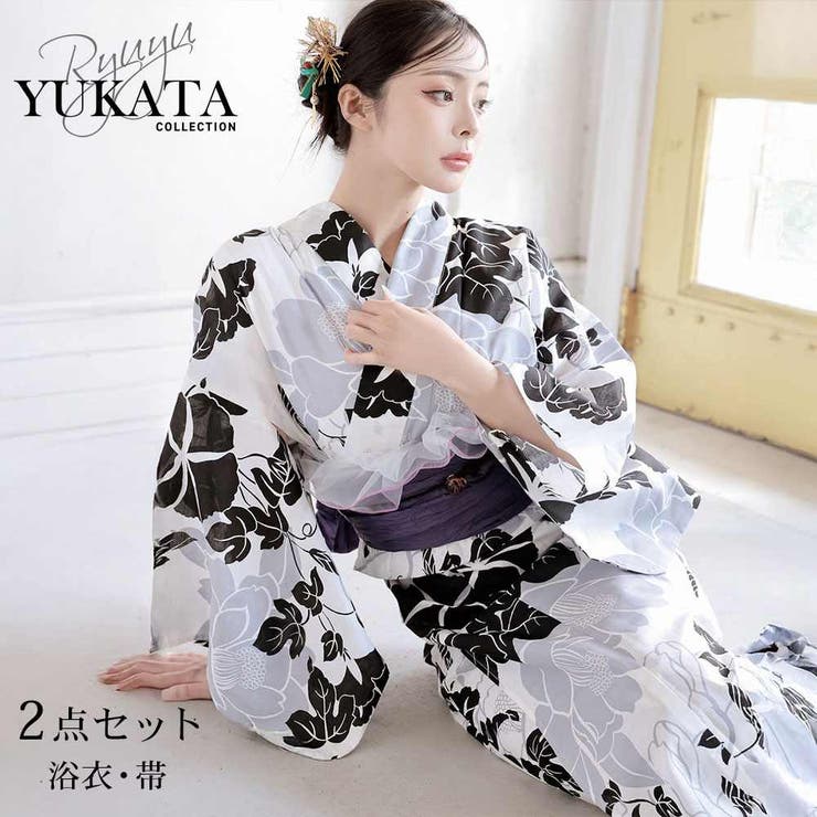 浴衣 黒 モノトーン[品番：RV000012103]｜Ryuyu（リューユ）の