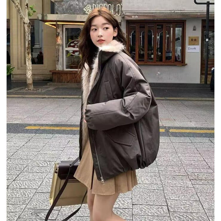 ファーライニングダウンジャケット フード付き[品番：UZ000011771