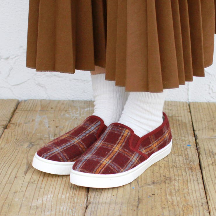 チェック柄 スリッポン スニーカー レディーススニーカー[品番
